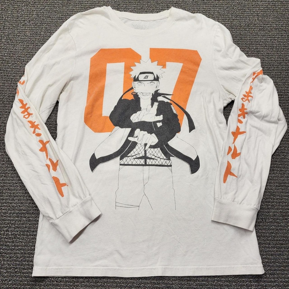 Naruto Shippuden Team 07 Uzumaki Anime Long Sleeve Graphic T-Shirt White Size M